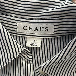 Chaus Navy and White Striped Blouse